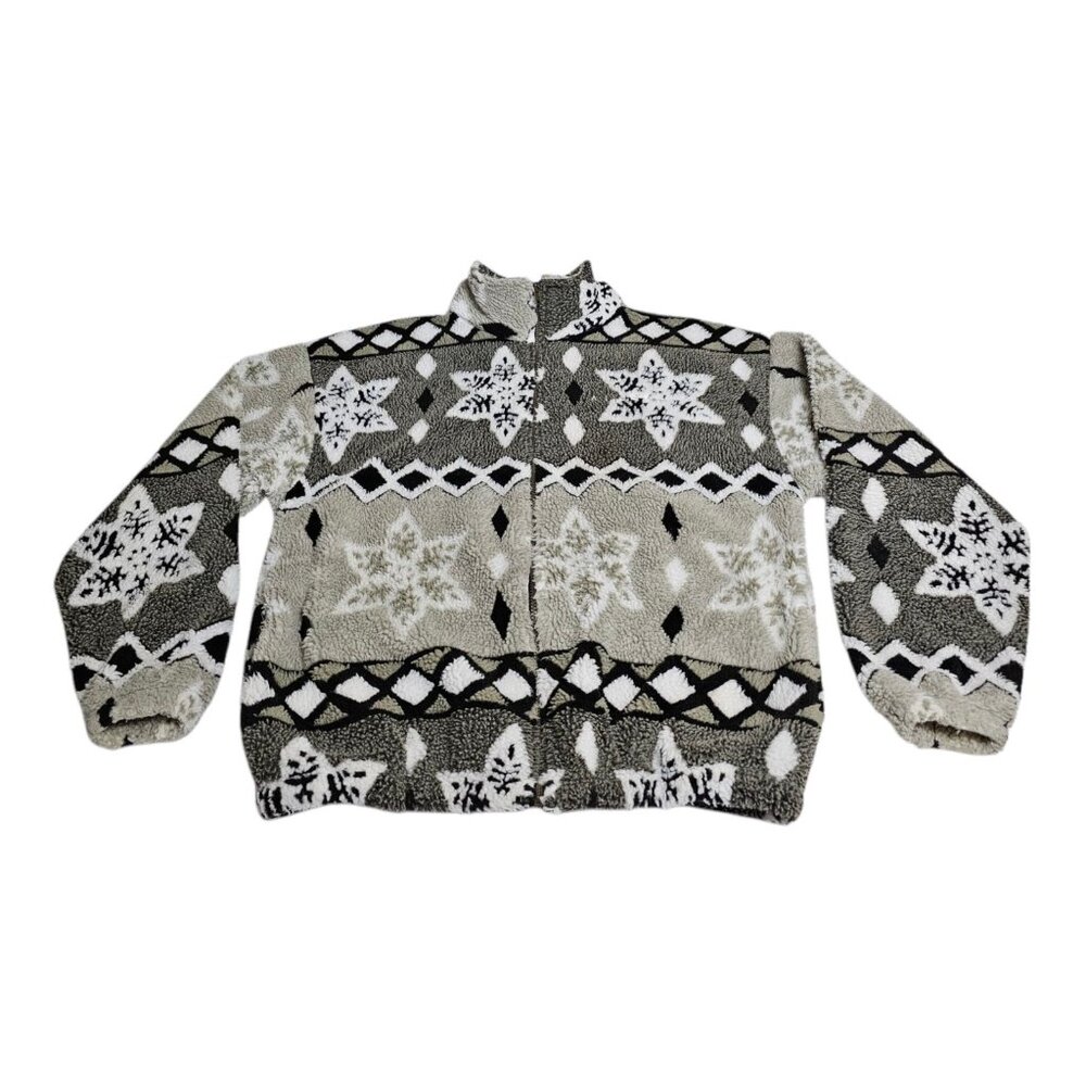 Vintage Arctic Image Alaska Fleece Jacket Adult Large Cozy Snowflake Fair Isle